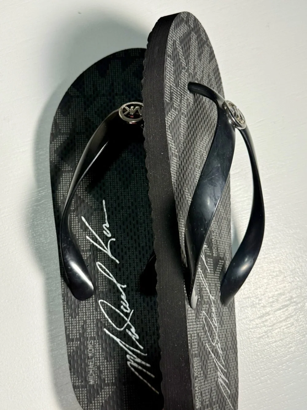 Michael Kors Black Logo Medallion Flip Flop Sandals